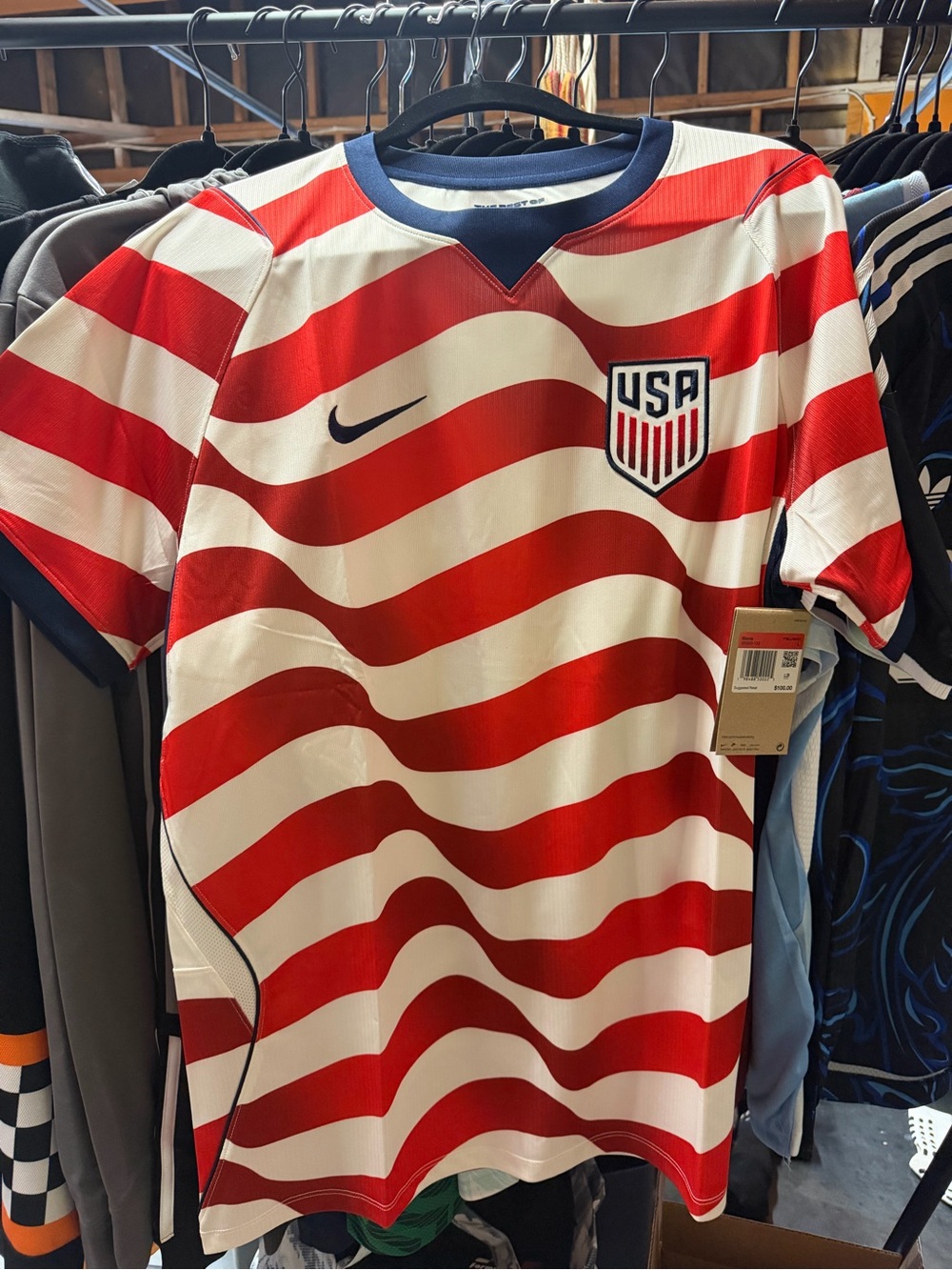 Nike USA Red and White Wave Soccer Jersey